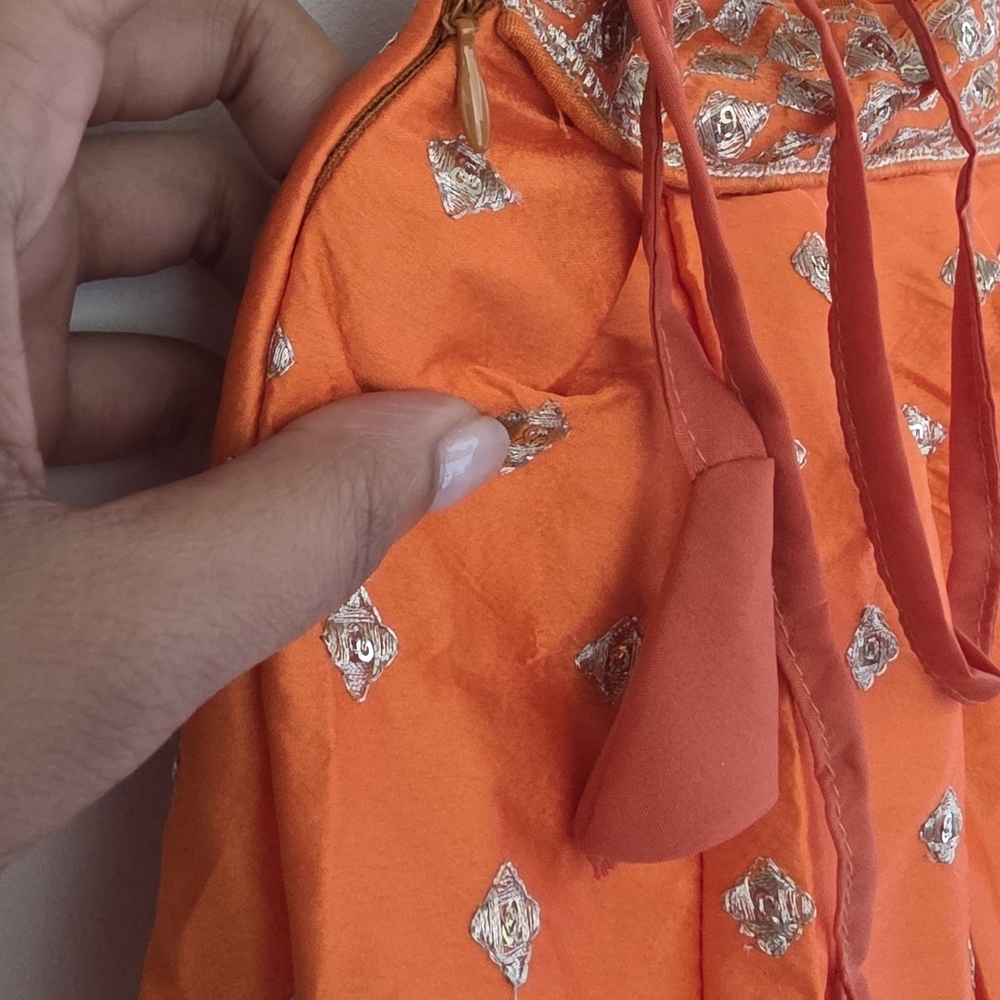 Delightful Orange Sequins, Zari With Embroidered Devsena Silk Lehenga Choli - Picture 8 of 13